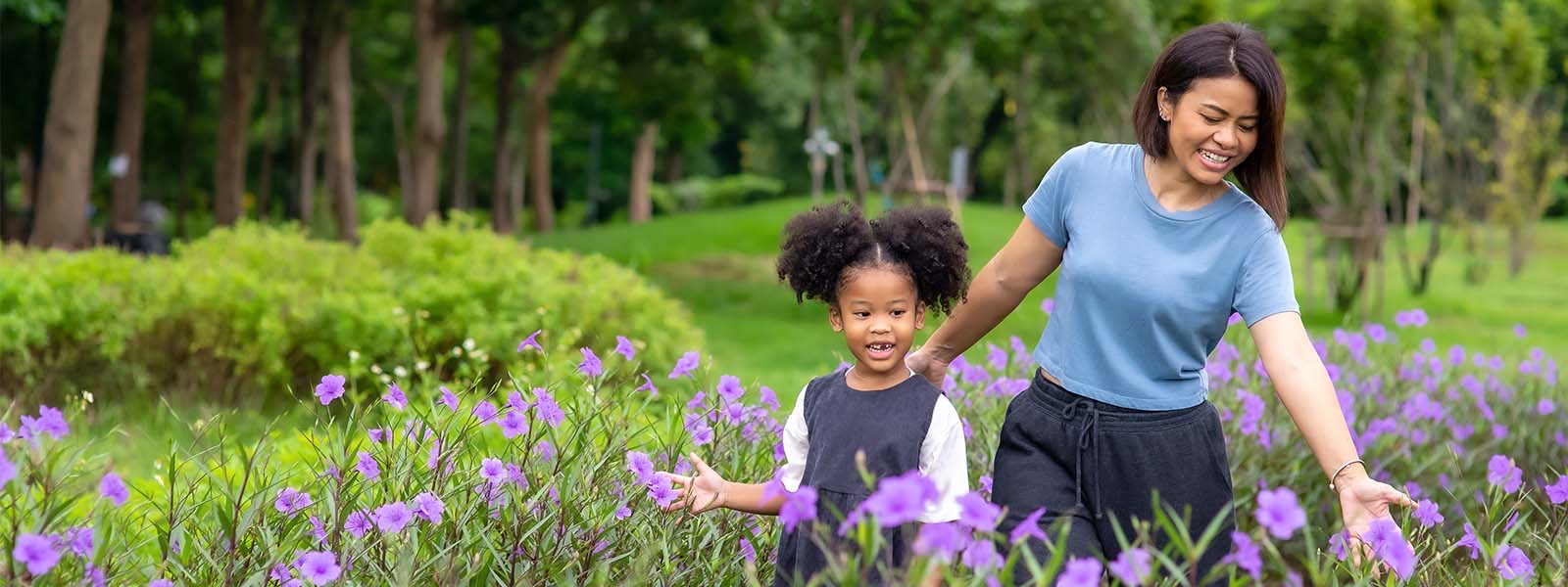 mother and daughter in lavender field